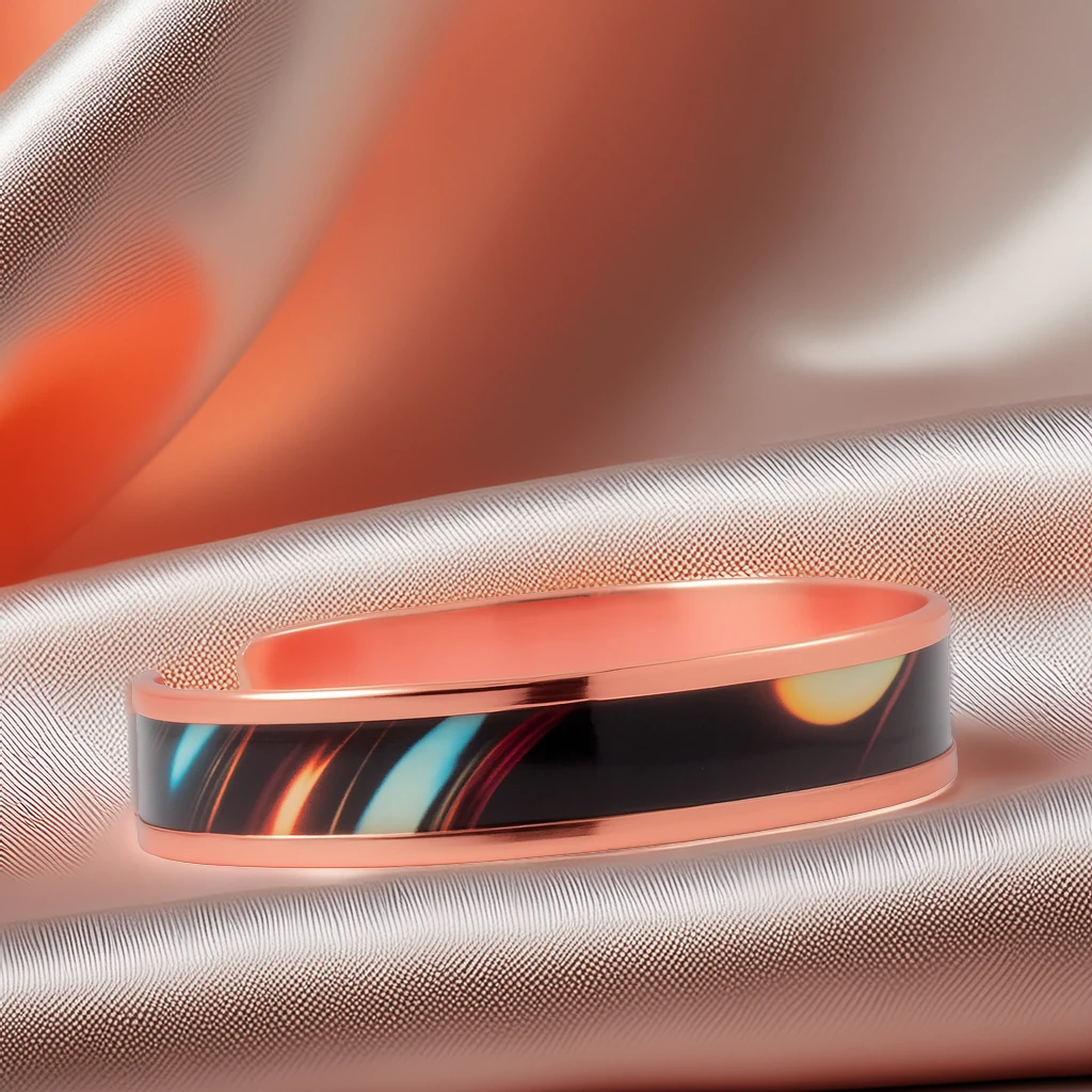 Kadın Bakır Bileklik Yüzük Set - Andrelina Model Özel Baskı Metal Kutu Ve Doğal Taşlar