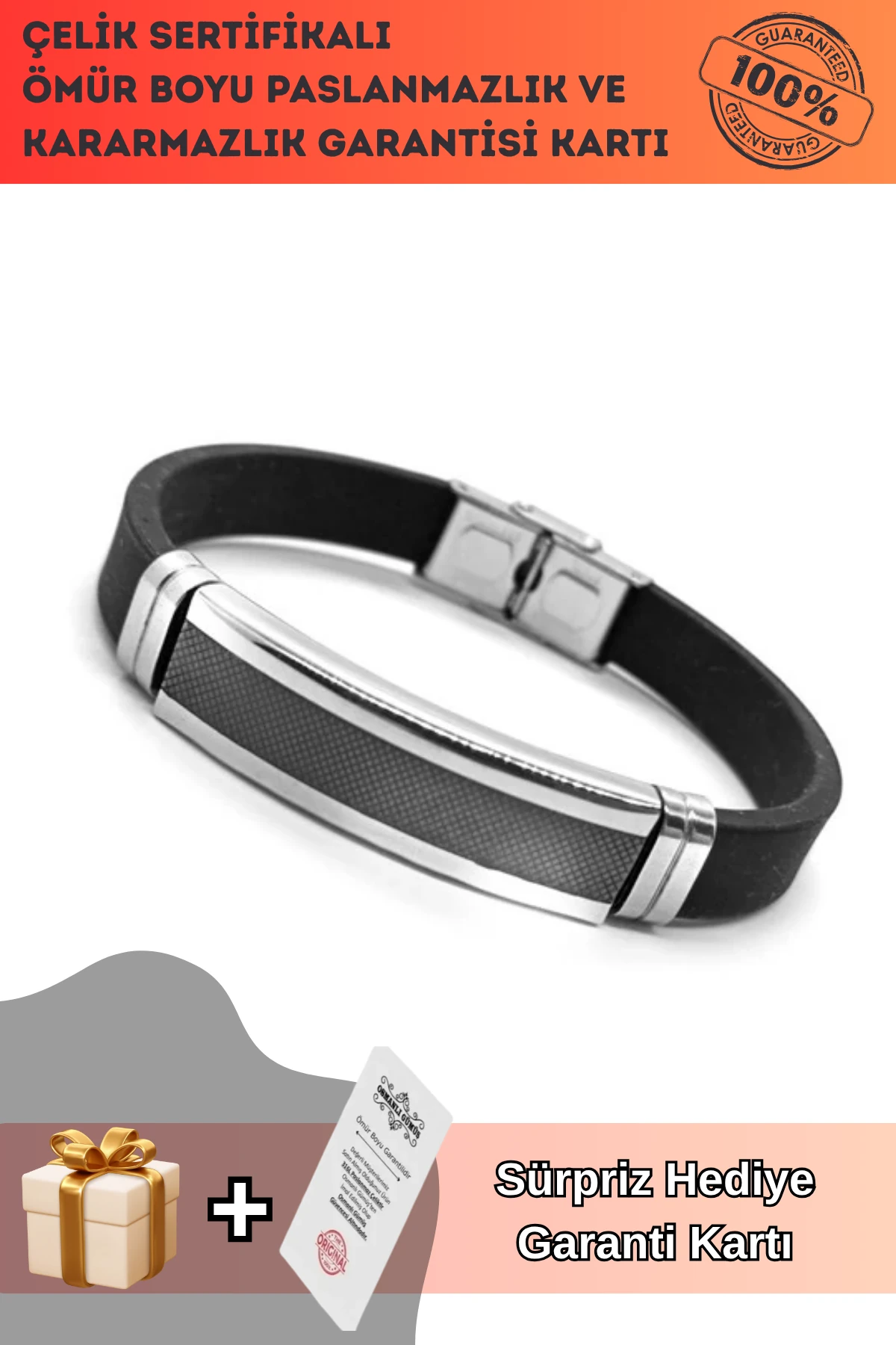 Baklava Çizgi Desen Kauçuk Çelik Erkek Bileklik CBLBKLVADSN-BYZ