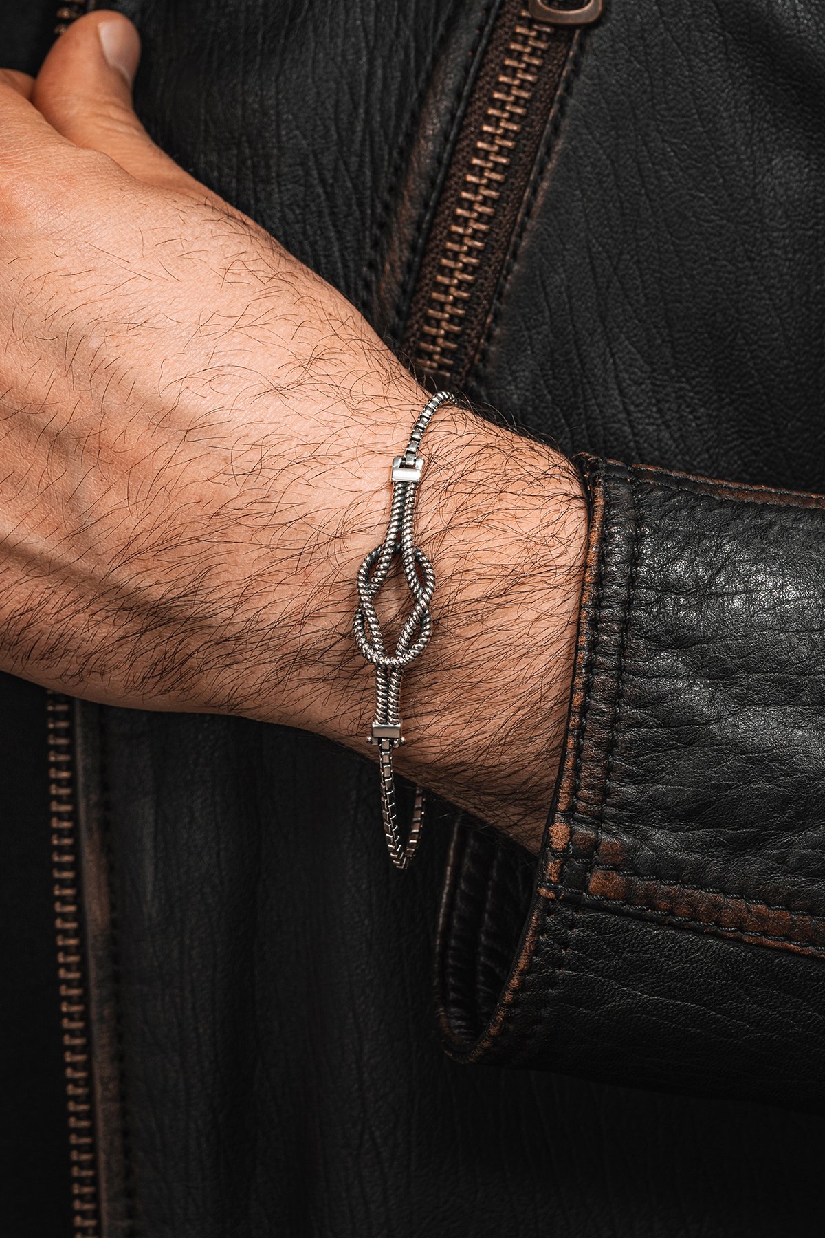 Erkek Gümüş Bileklik - Küp Zincirli Gemici Düğümü Model 2 Gümüş Bileklik