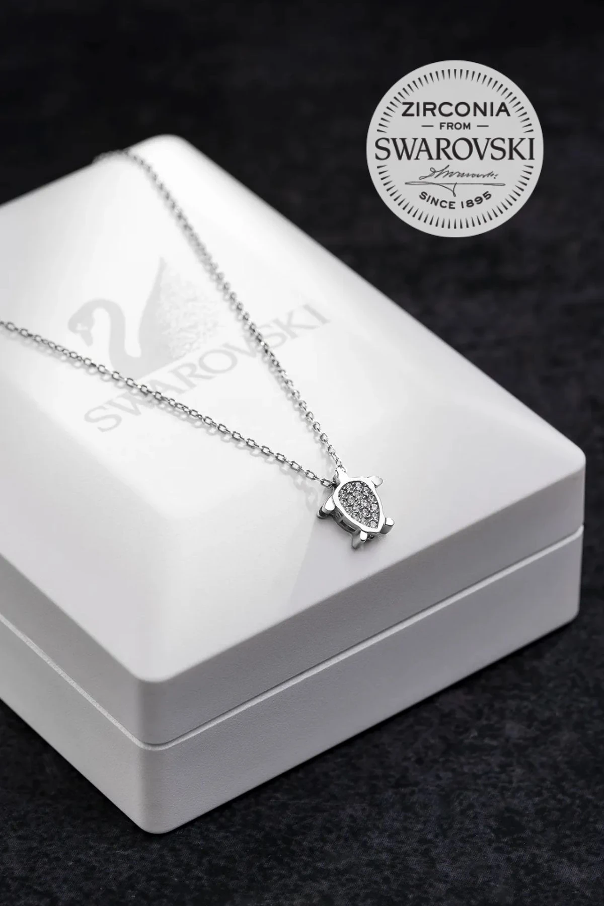 Kadın Gümüş Kolye - Swarovski Taşlı Zirconia Kaplumbağa Motifli Kadın Kolye
