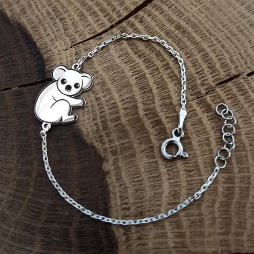 Koala Modelli Bayan Gümüş Bileklik GBLPANDABLK-BYZ