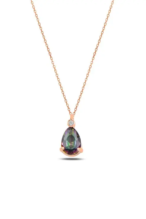 Mistik Topaz Stone-set Drop 2 Women's Silver Necklace GKLDMLTSMD2-ROS