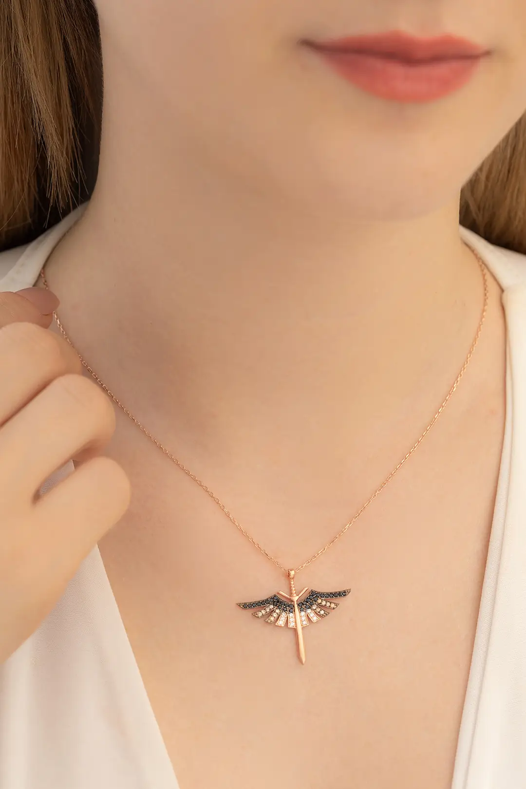 Women's Silver Necklace Women's Mikail Sword Rose Color Silver Necklace