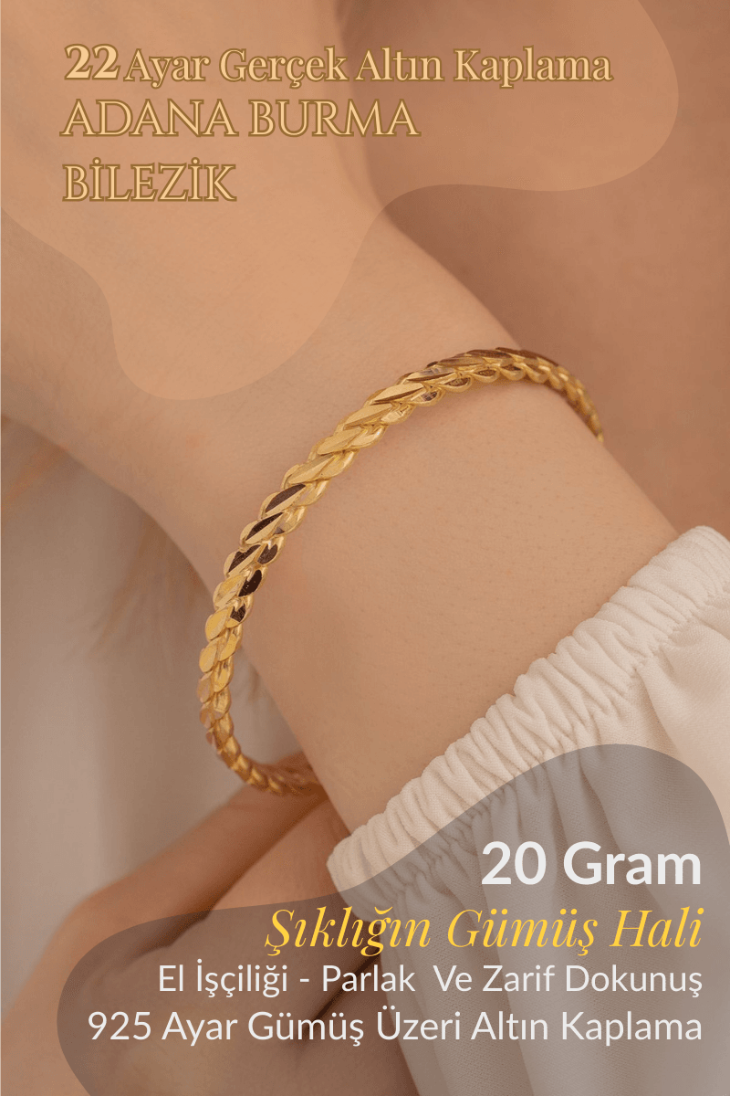 Adana Burma 22 Ayar Altın Kaplama Gümüş Bilezik 20 gr