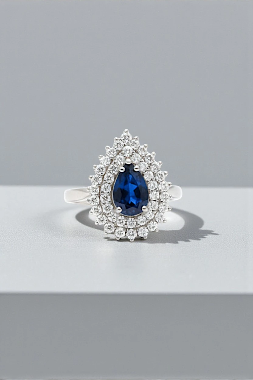 Çise Safir Taşlı Gümüş Su Yolu Yüzük