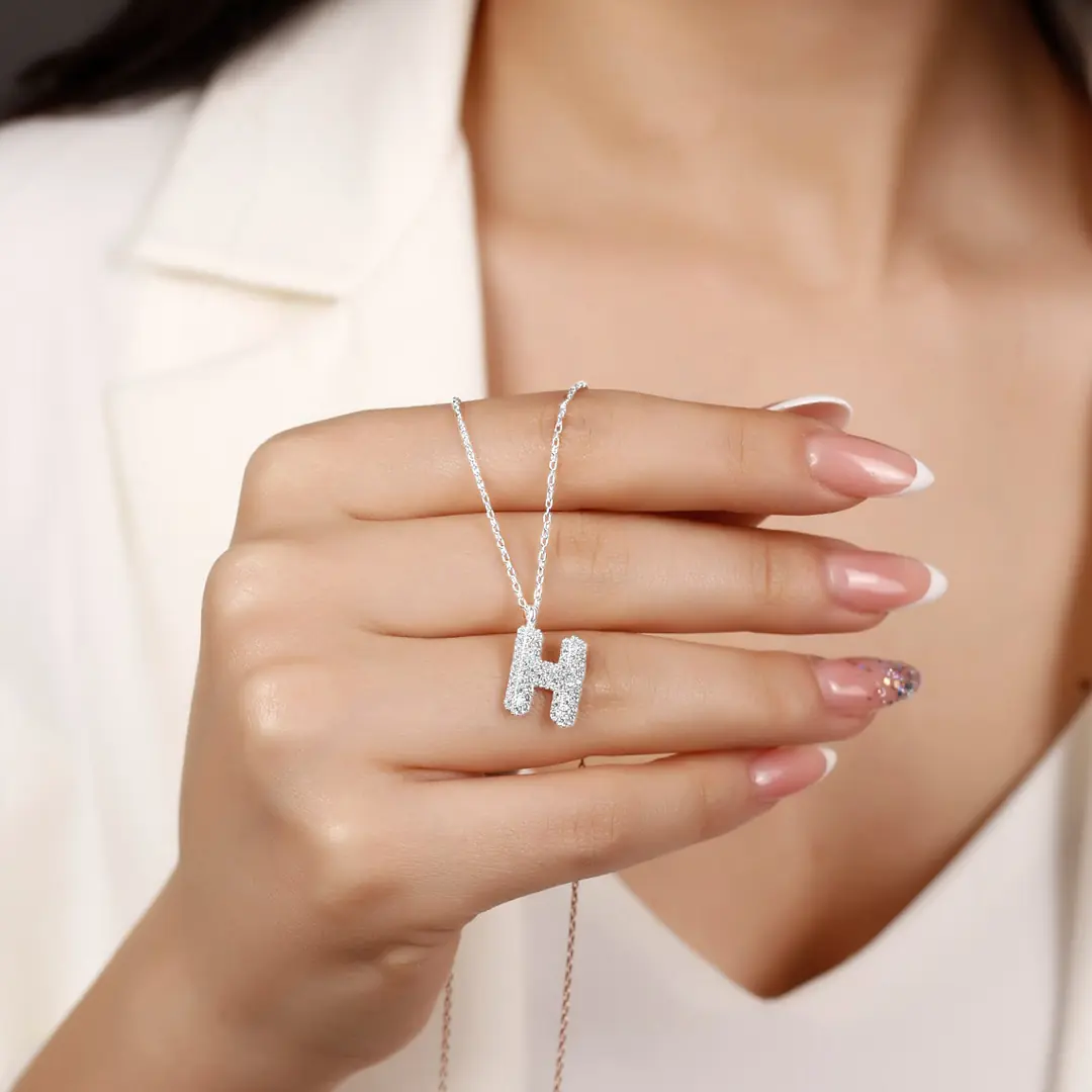 Women's Silver Necklace H Letter Zircon Stone-set Balon Letter Women's Necklace
