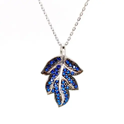 Sonbahar Yaprağı Blue Stone-set Women's Silver Necklace