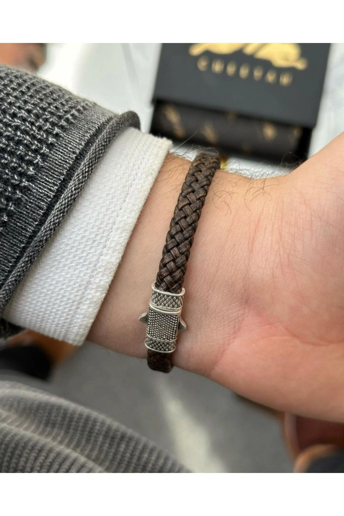 Erkek Bileklik - Deri Erkek Bileklik - Taşlı Erkek Bileklik - Taşlı Şerit Model-Bordo