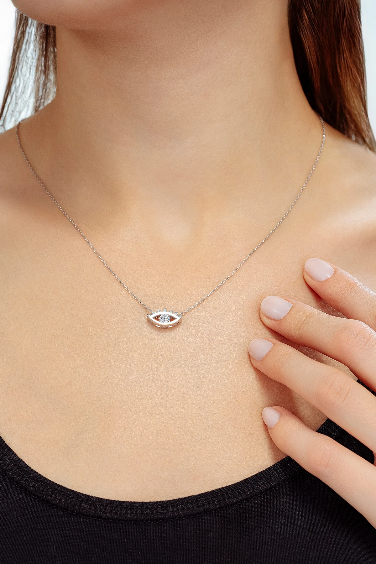 Kadın Gümüş Kolye - Swarovski Taşlı Zirconia Göz Motifli Kadın Kolye