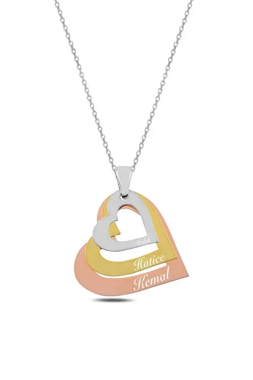 Personalized 3 Isimli Heart Silver Necklace