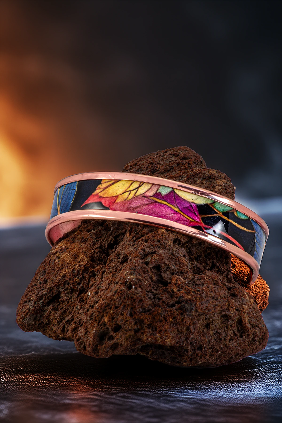 Kadın Bakır Bileklik Yüzük Set - Elisa Model Özel Baskı Metal Kutu Ve Kuvars Taşı