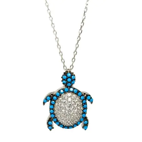 Colored Stone-set Kaplumbağa Women's Silver Necklace