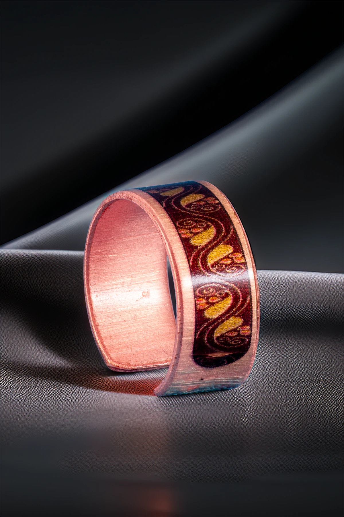 Kadın Bakır Bileklik Yüzük Set - Sonbahar Model Özel Baskı Metal Kutu Ve Kuvars Taşı