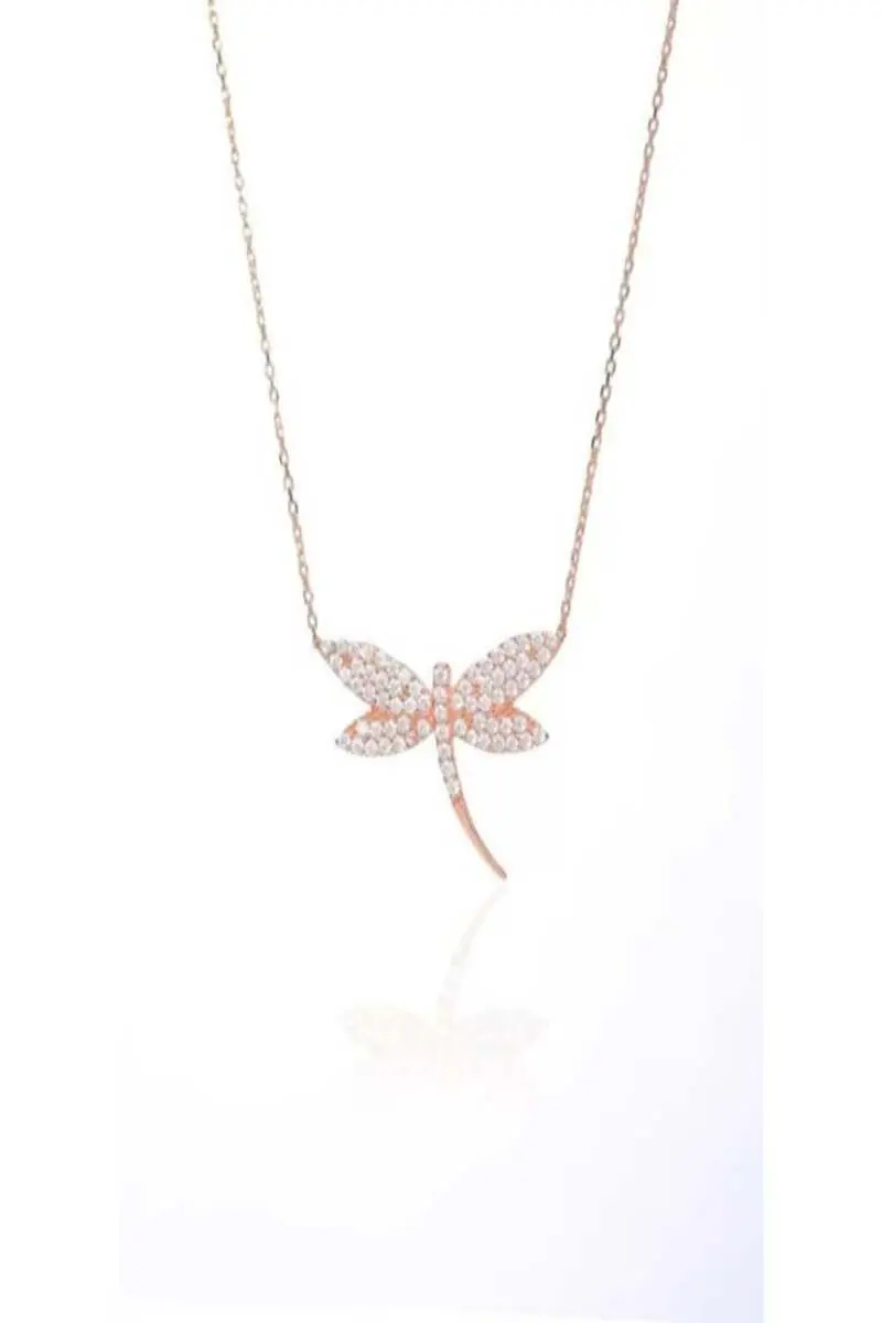 Women's Silver Necklace Rose Plated Dragonfly Women's Necklace