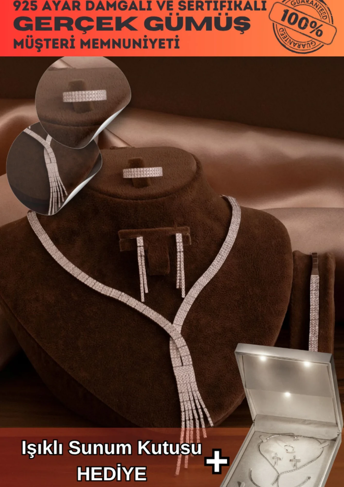 Kadın Gümüş Takı Seti - Sedef Zirkon Taşlı Kolye, Bileklik, Yüzük, Küpe Tam Set