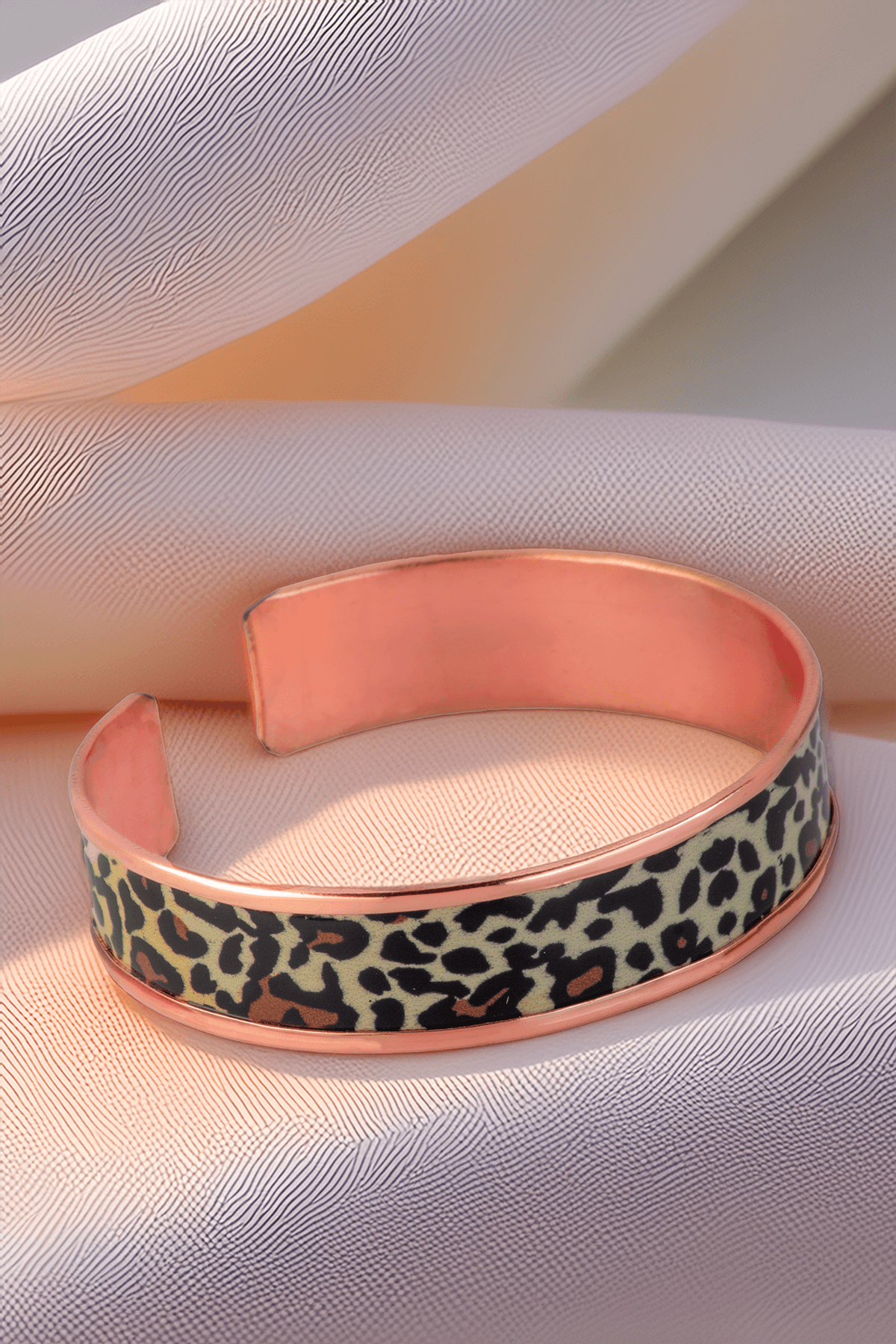 Kadın Bakır Bileklik Yüzük Set - Leopar Model Özel Baskı Metal Kutu Ve Kuvars Taşı