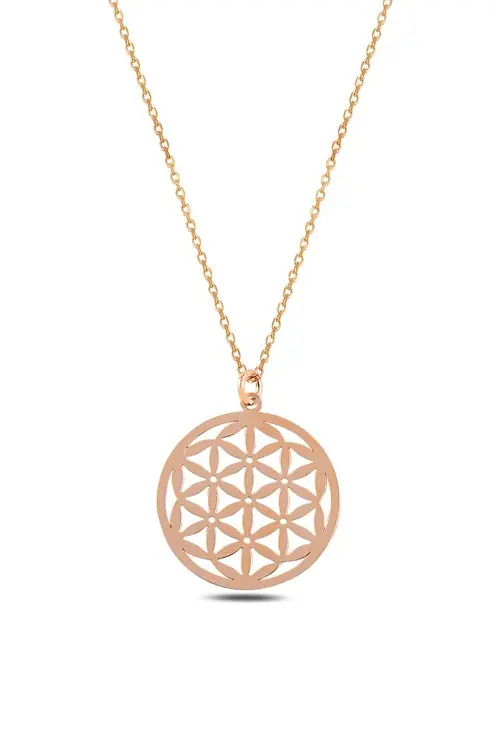 Women's Silver Necklace Rose Color Yaşam Flower 2 Silver Necklace