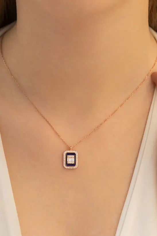 Square Baguette Stone-set Women's Silver Necklace Chain GKLKRBGTM1D-ROS-Rose Bronze