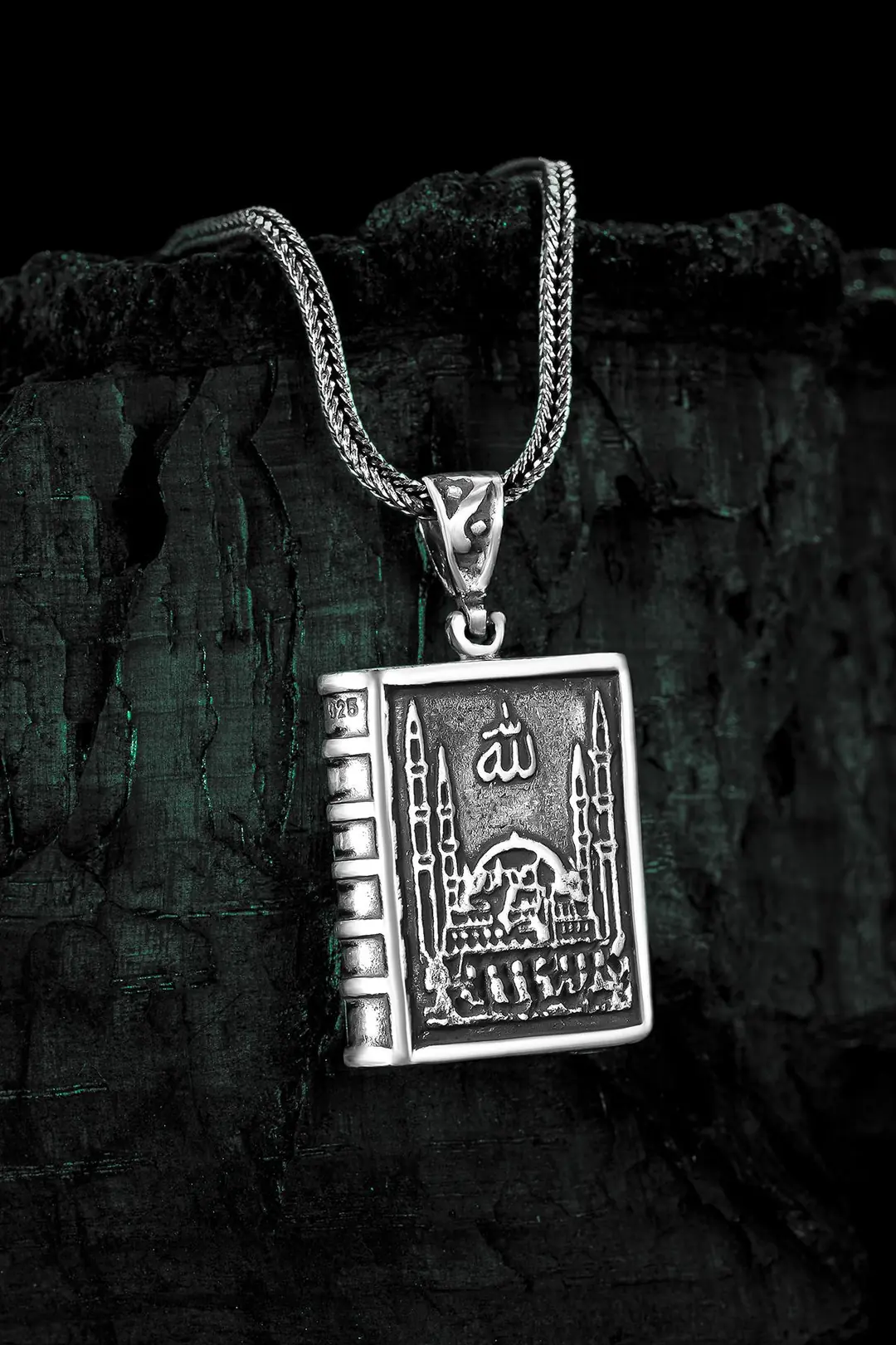 Small Silver Amulet Cevşen Haznesi Men's Silver Necklace