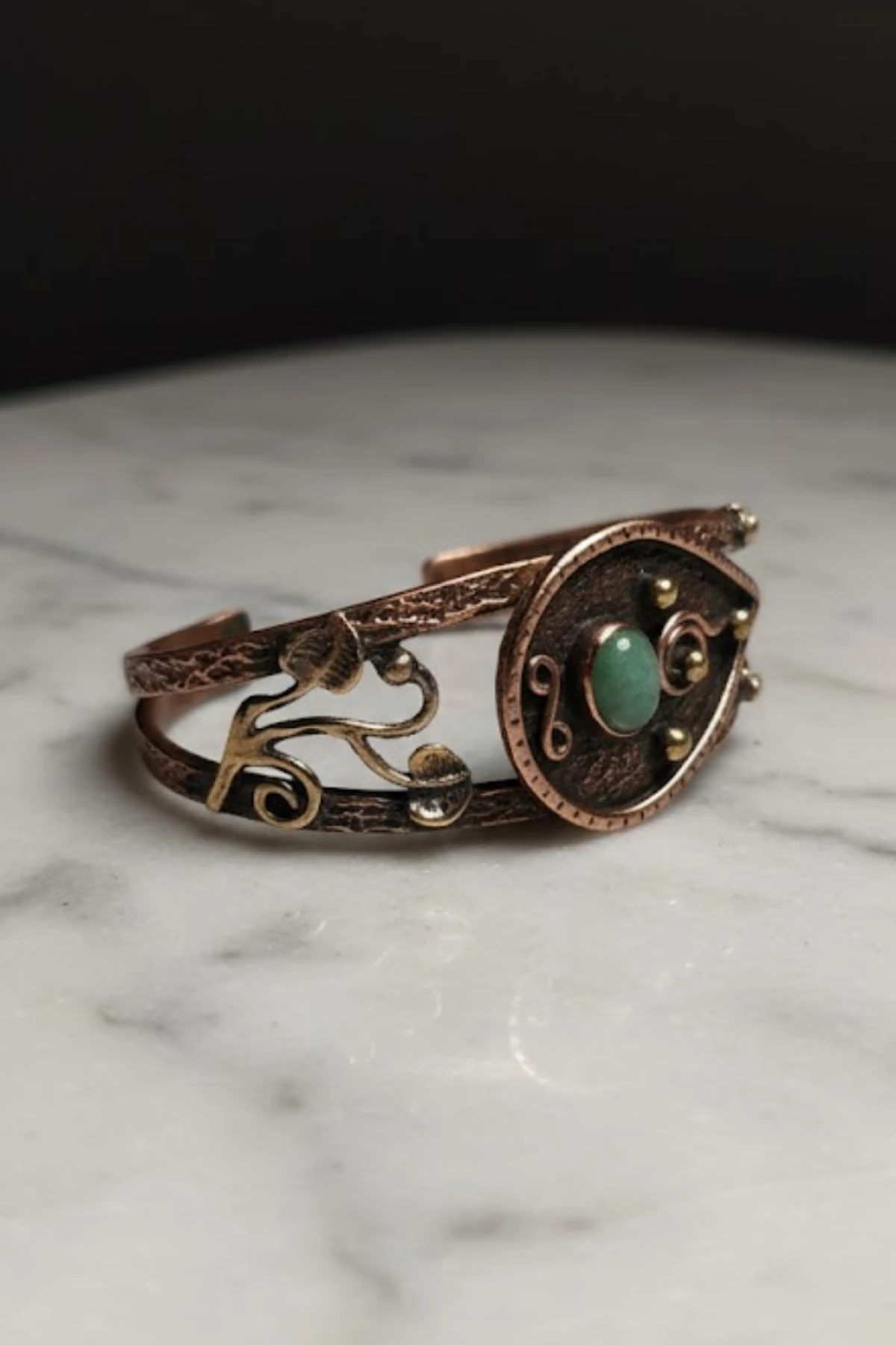 Erkek Çelik Bileklik - Kahverengi Deri Model Siyah Spiral Desenli Erkek Bileklik