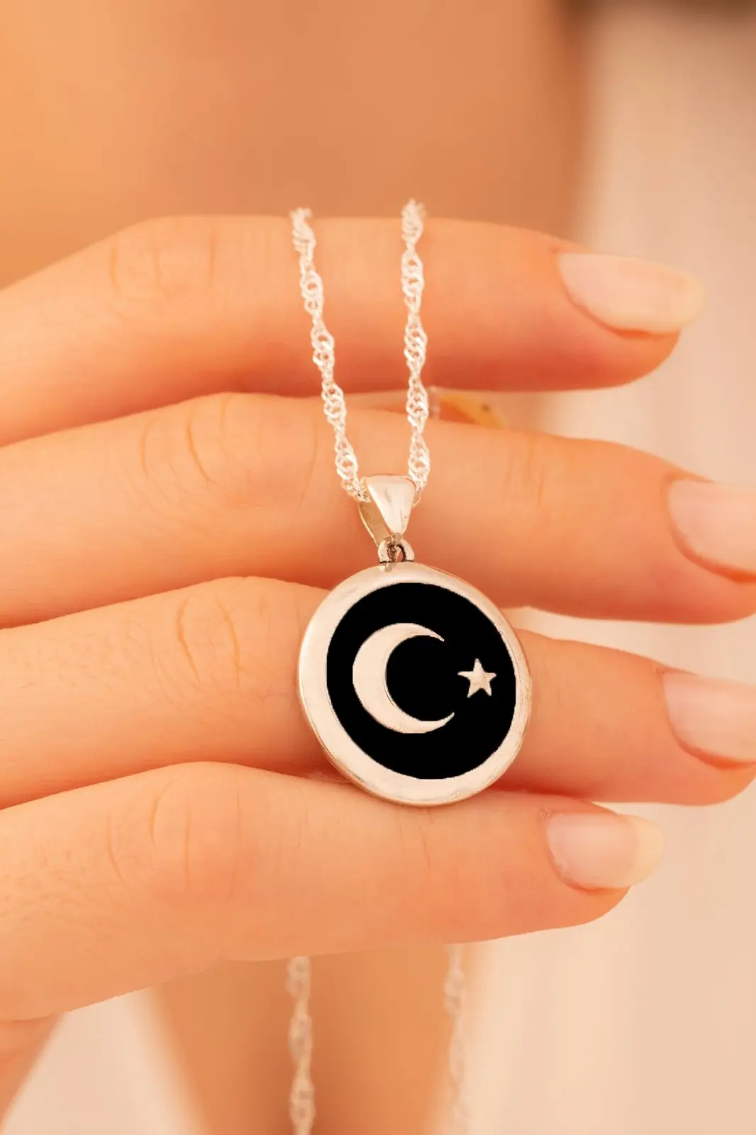 Women's Silver Necklace Turkish Bayrağı Star and Crescent Women's Silver Necklace Chain