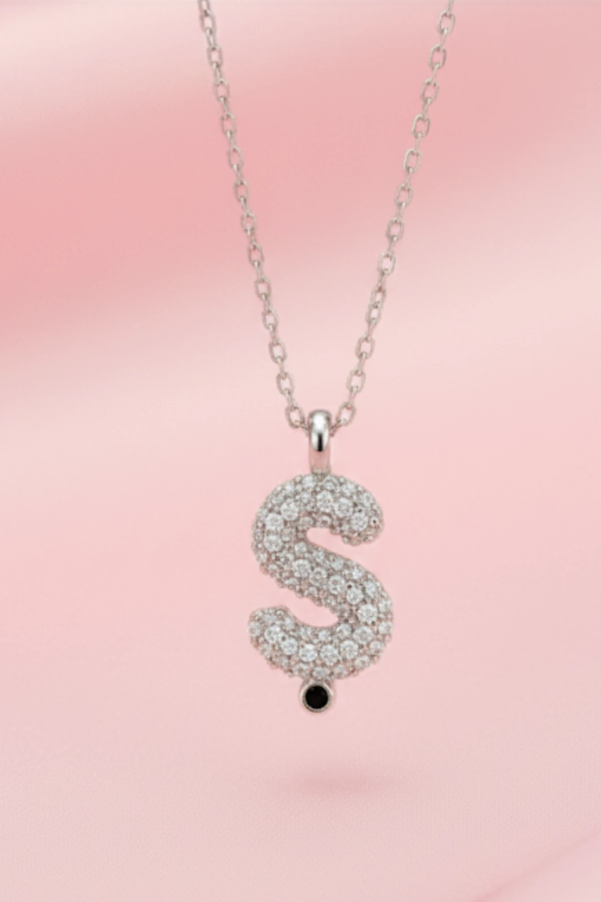 Kadın Gümüş Kolye - 925 Ayar Zirkon Taşlı Balon Ş Harfi Bayan Kolye
