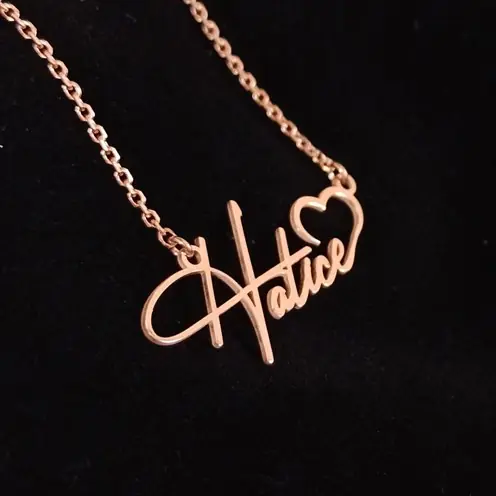 Personalized Heart İmza Name Yazılan Rose Color Women's Silver Necklace Chain GKLROSISIMK