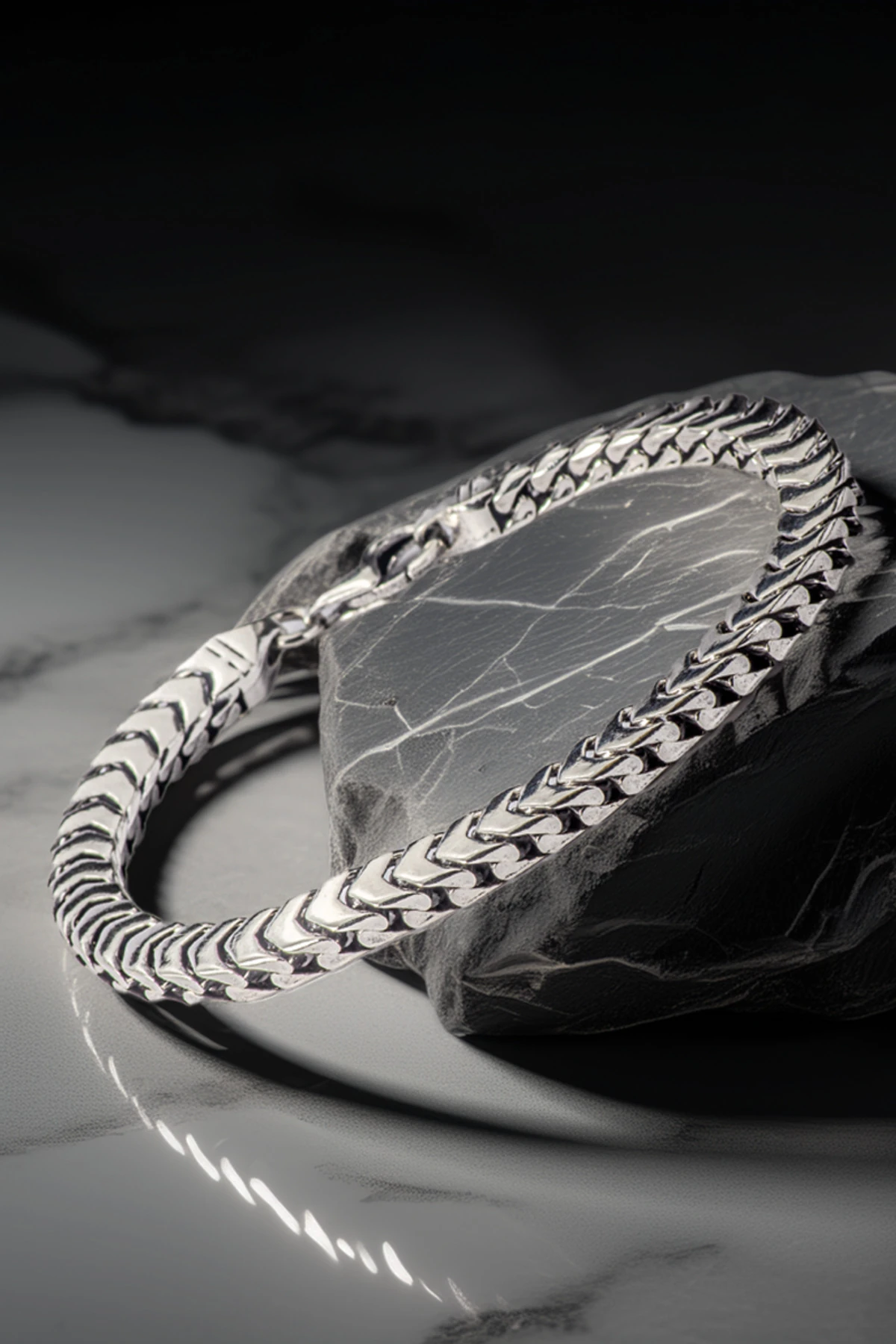 Erkek Gümüş Bileklik - Kalın Yassı Snake Parlak Model Erkek Künye