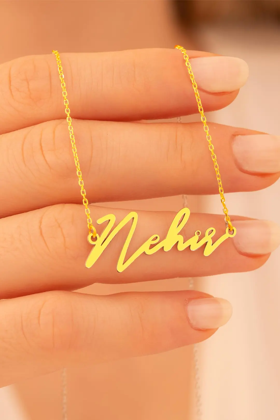 Women's Silver Necklace Gold Plated Nehir Engraved 925 K Silver Women's Necklace