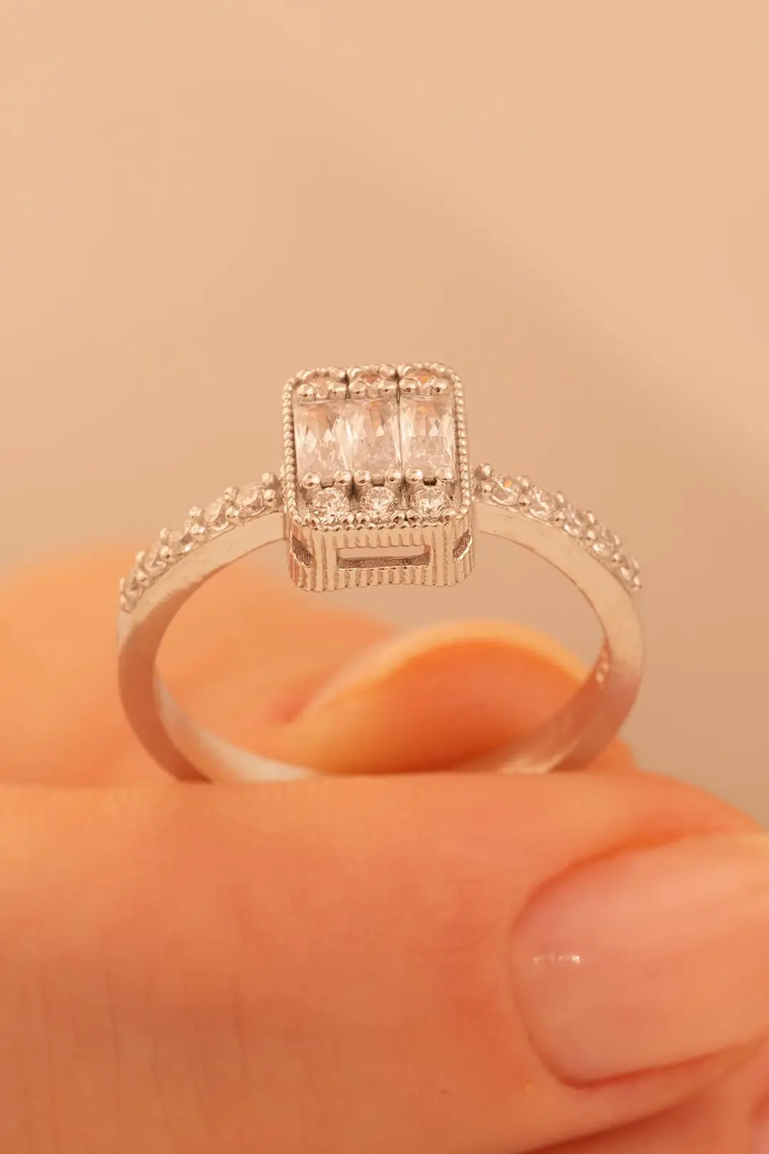 Women's Silver Ring Süreyya Baguette Stone-set Square Women's Ring