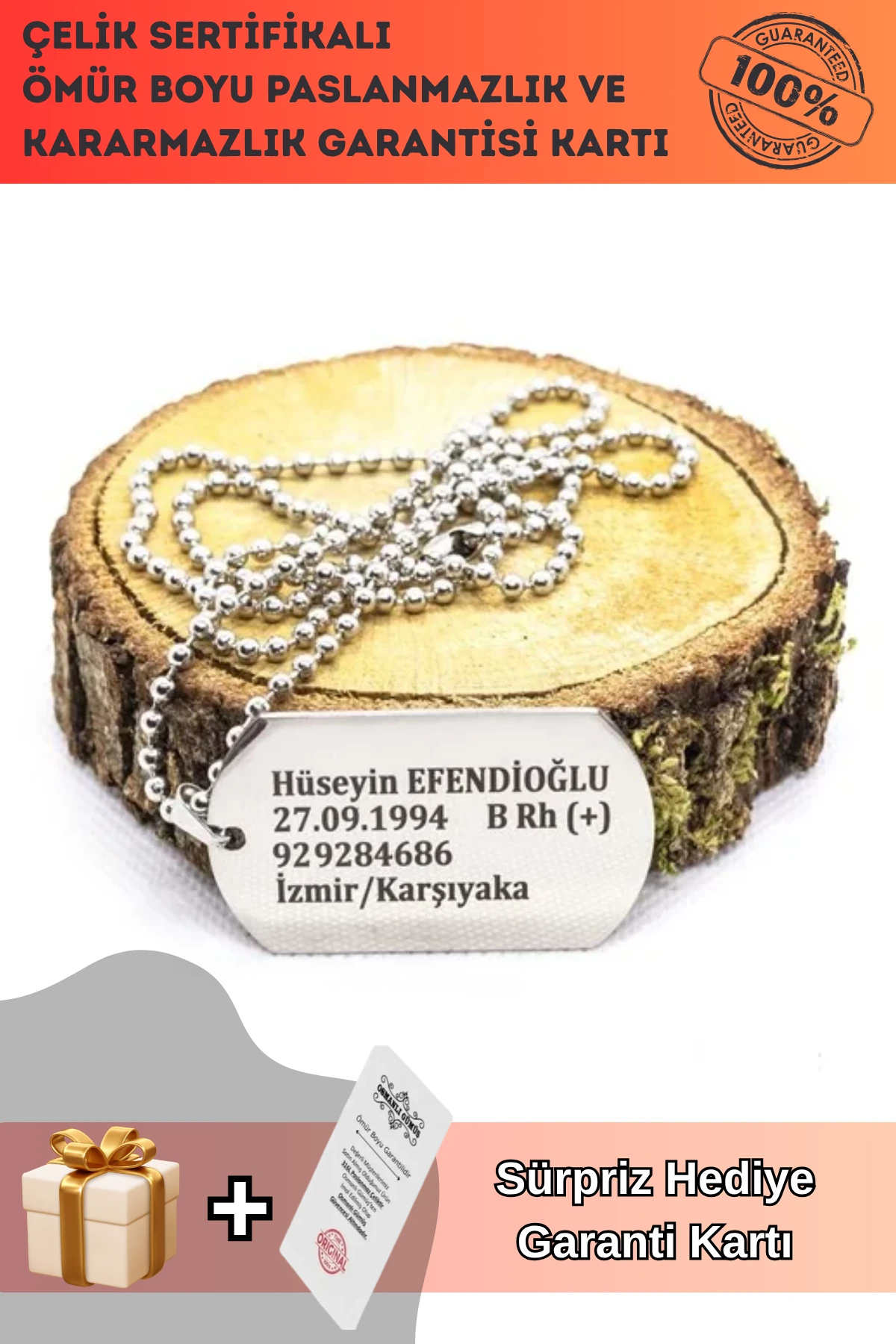 Asker Künyesi Paslanmaz Çelik Kolye Zincir