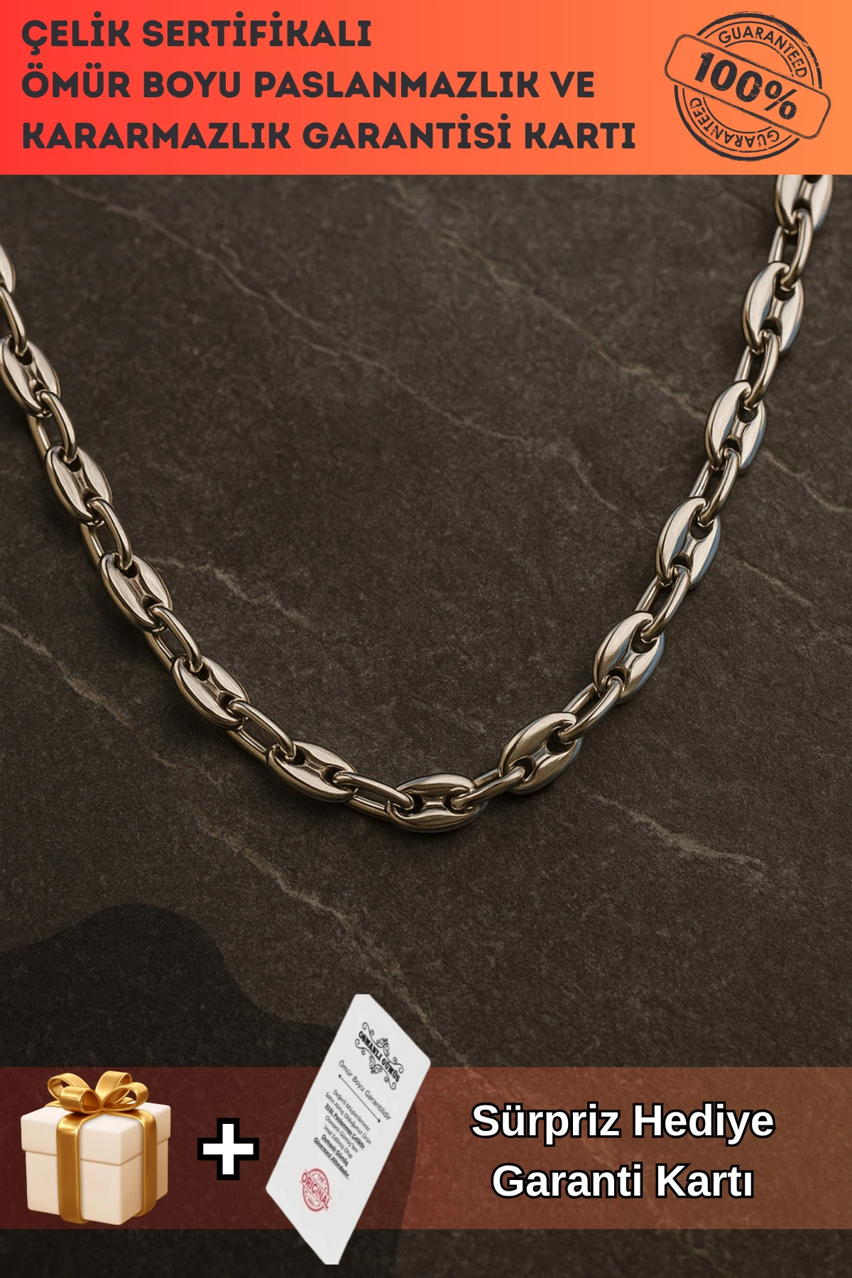 Erkek Çelik Kolye - Kalın Gemici Zincir Model Parlak Ömür Boyu Paslanmaz Kararmaz Dayanıklı Tasarım