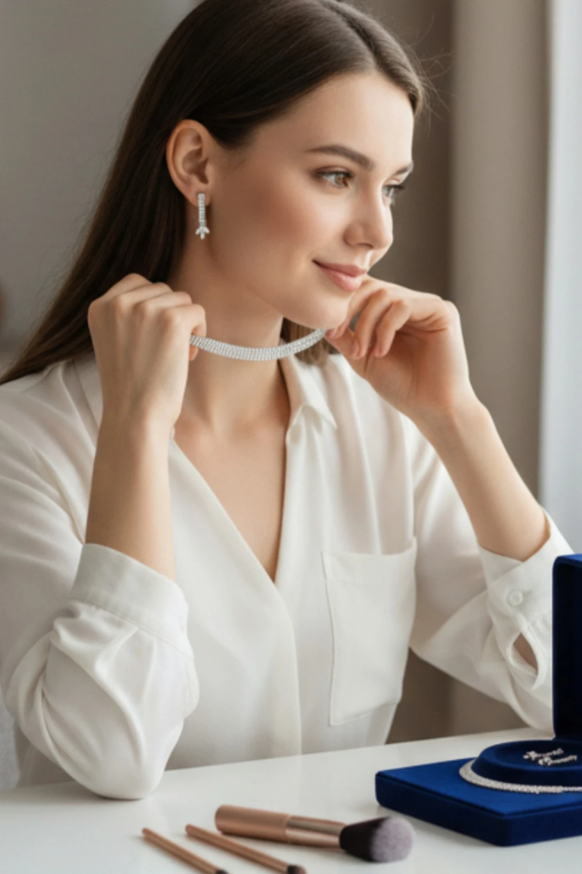 Kadın Bijuteri Kolye Küpe Set - Carolina Model Baget ve Zirkon Taşlı Zarif Su Yolu Set