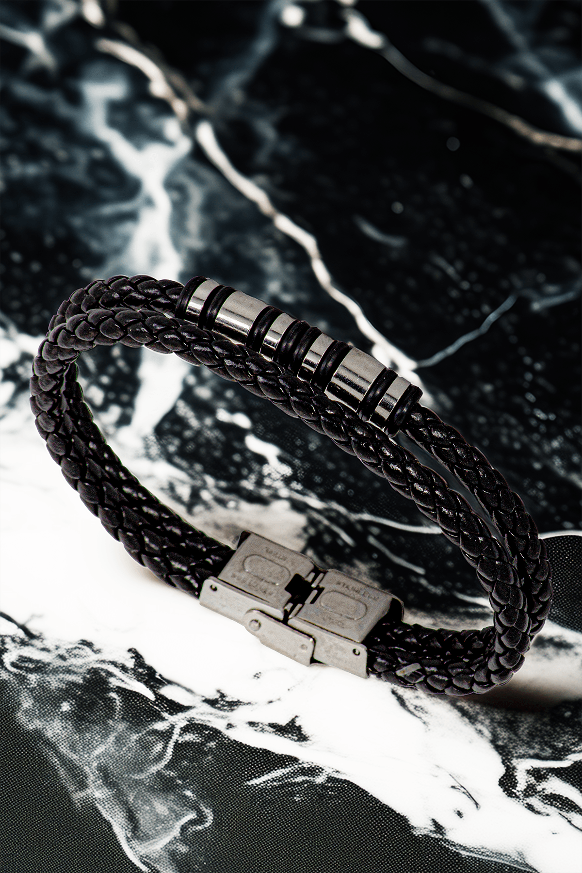 Erkek Çelik Bileklik - Çift Sıra Örgü Model Bileklik