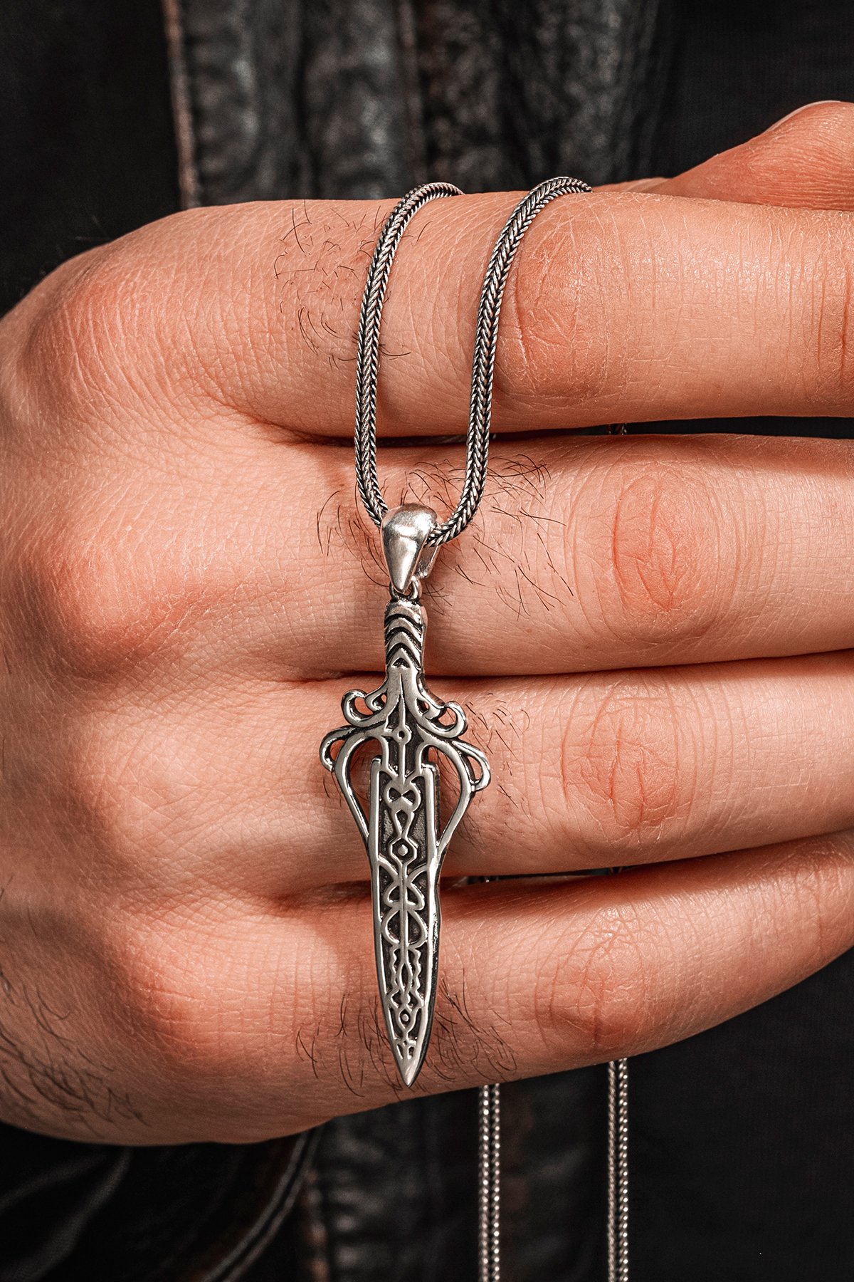 Erkek 925 Ayar Gümüş Viking Kılıcı Kolye Spartalı Savaşçı Temalı Özel Tasarım