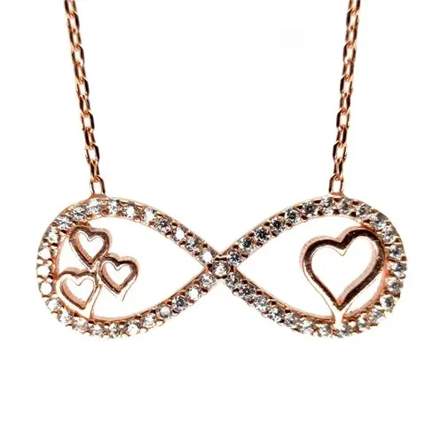 Heart Infinity Rose Color Women's Silver Necklace