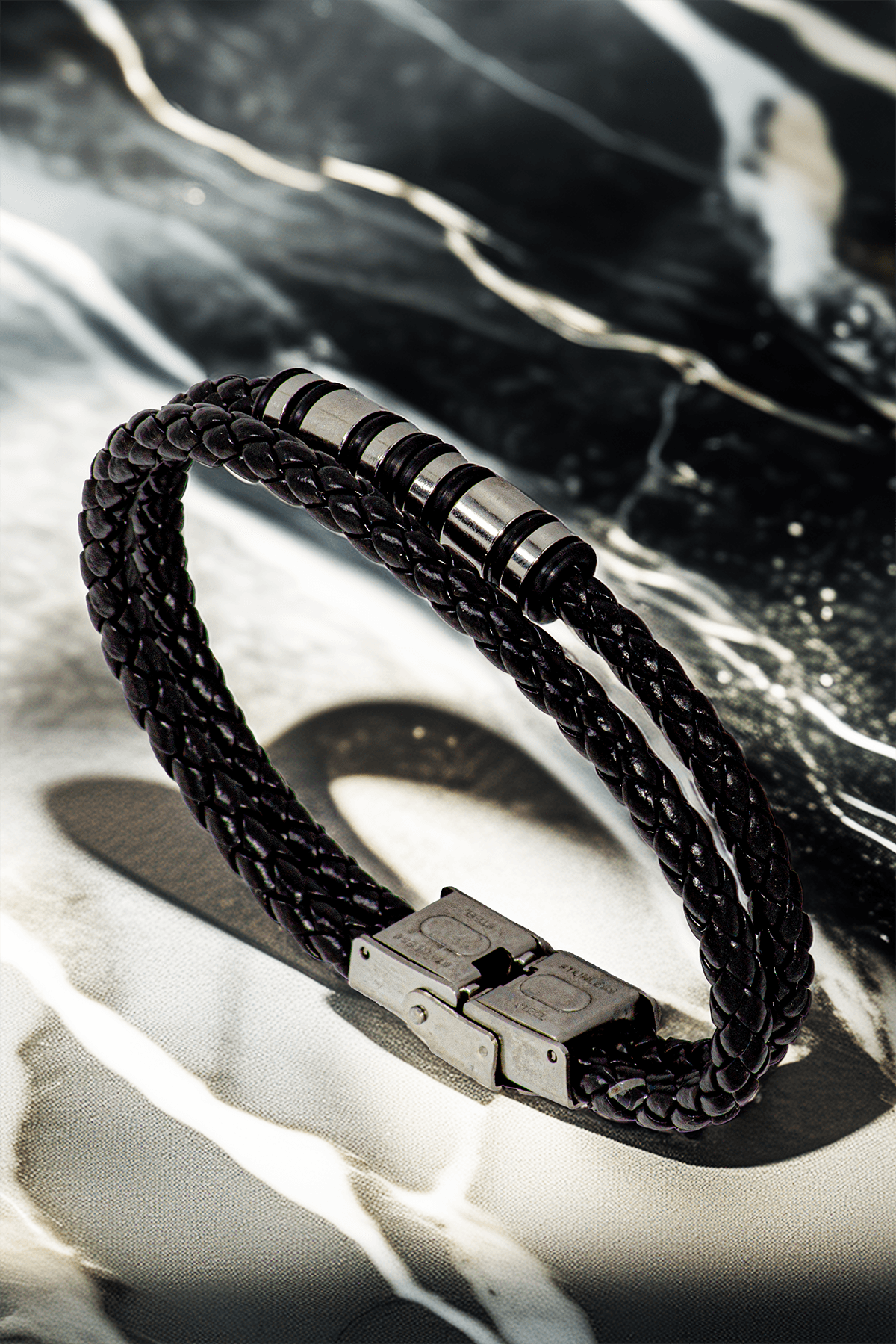 Erkek Çelik Bileklik - Çift Sıra Örgü Model Bileklik