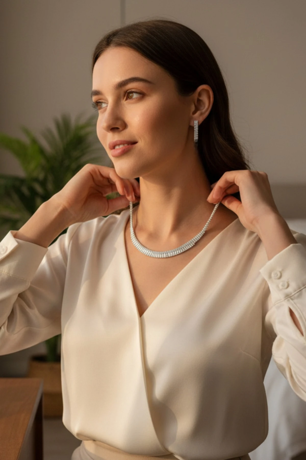 Kadın Bijuteri Kolye Küpe Set - Aurora Model Baget Taşlı Zarif Su Yolu Set