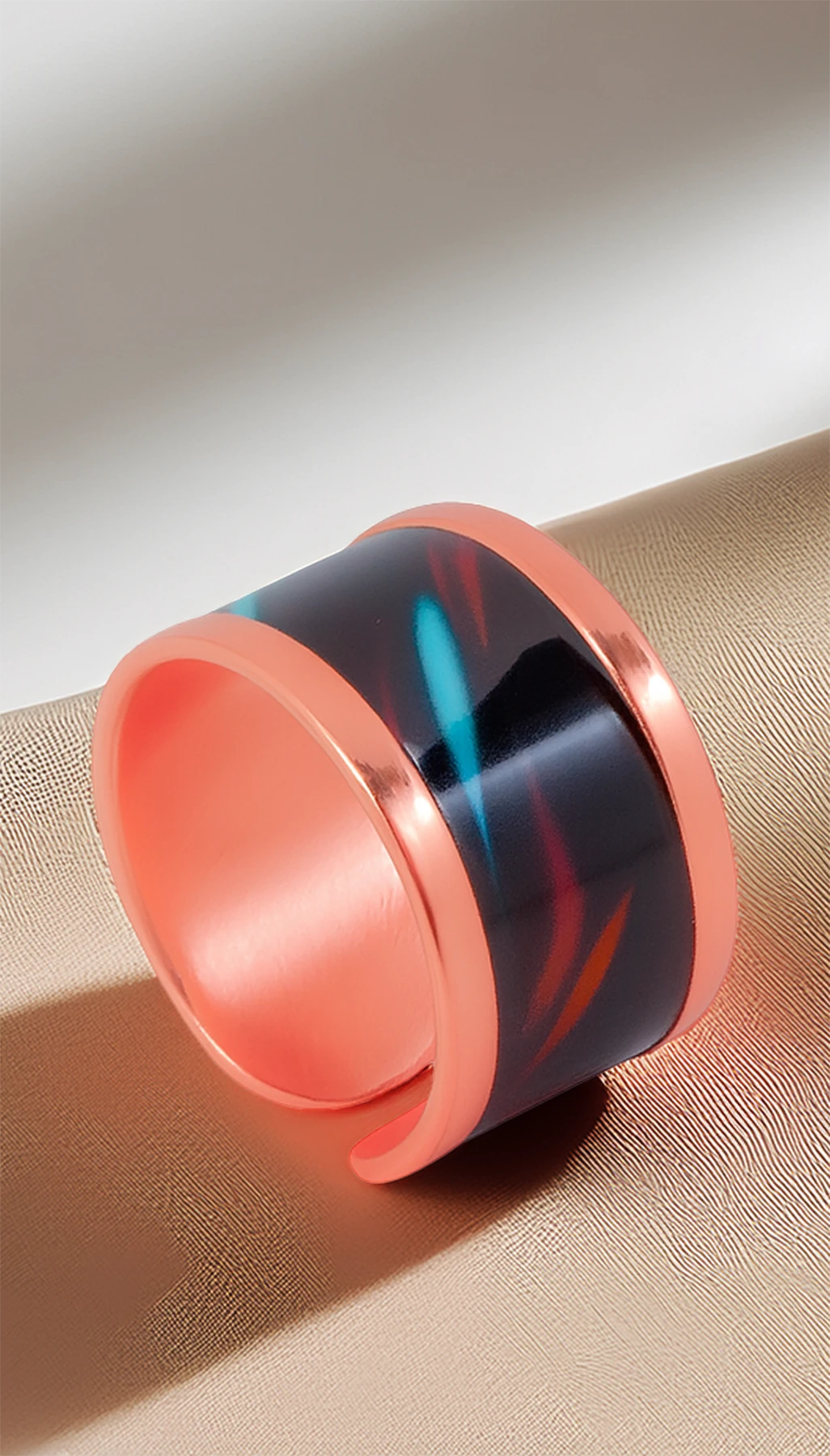 Kadın Bakır Bileklik Yüzük Set - Andrelina Model Özel Baskı Metal Kutu Ve Doğal Taşlar