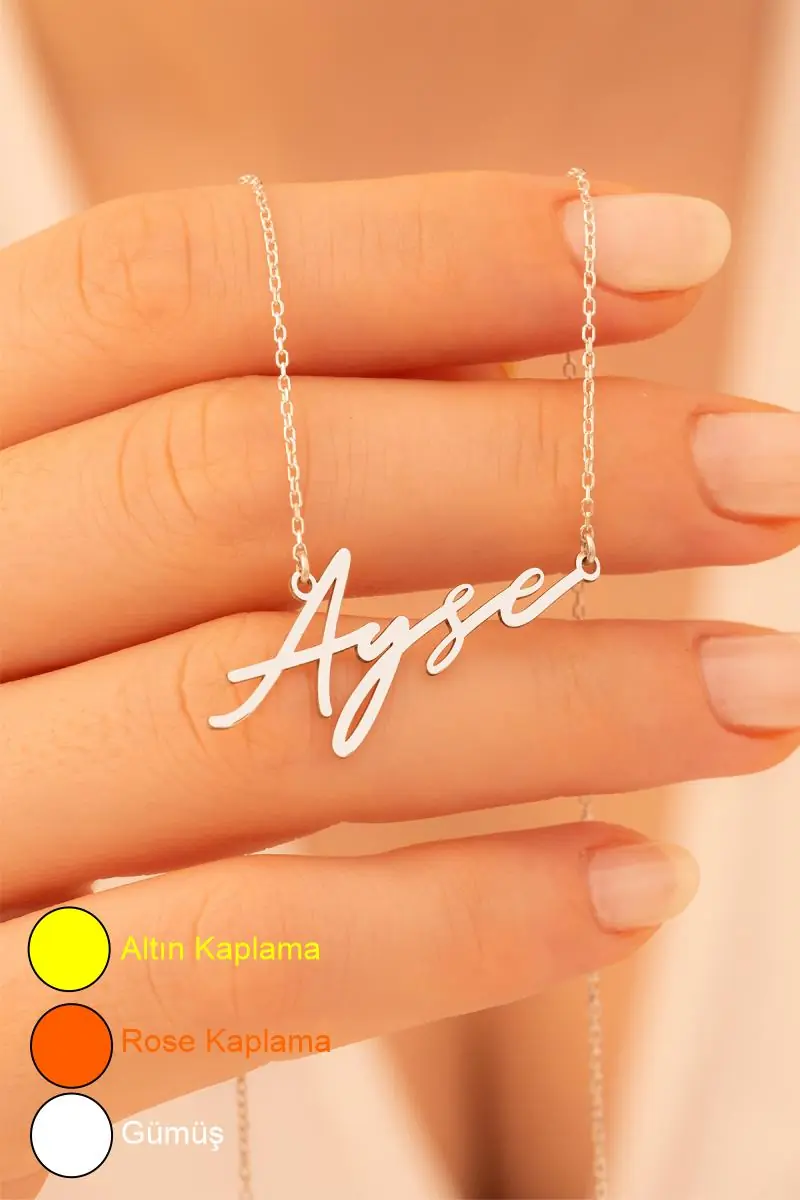 Women's Silver Necklace Ayşe Engraved 925 K Silver Women's Necklace