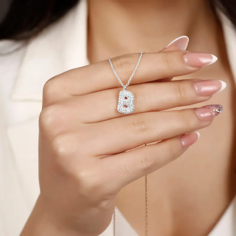 Women's Silver Necklace B Letter Zircon Stone-set Balon Letter Women's Necklace