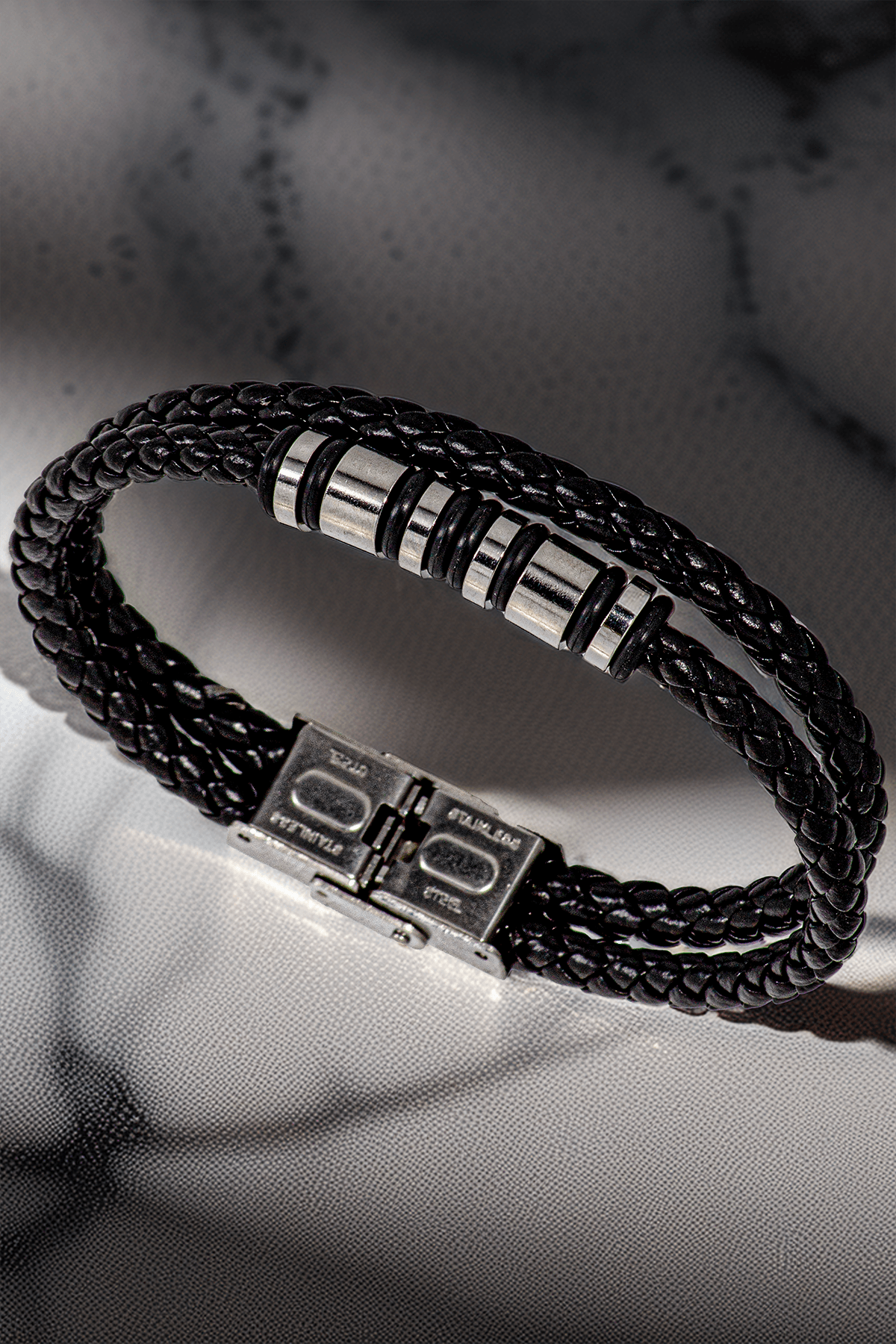 Erkek Çelik Bileklik - Çift Sıra Örgü Model Bileklik