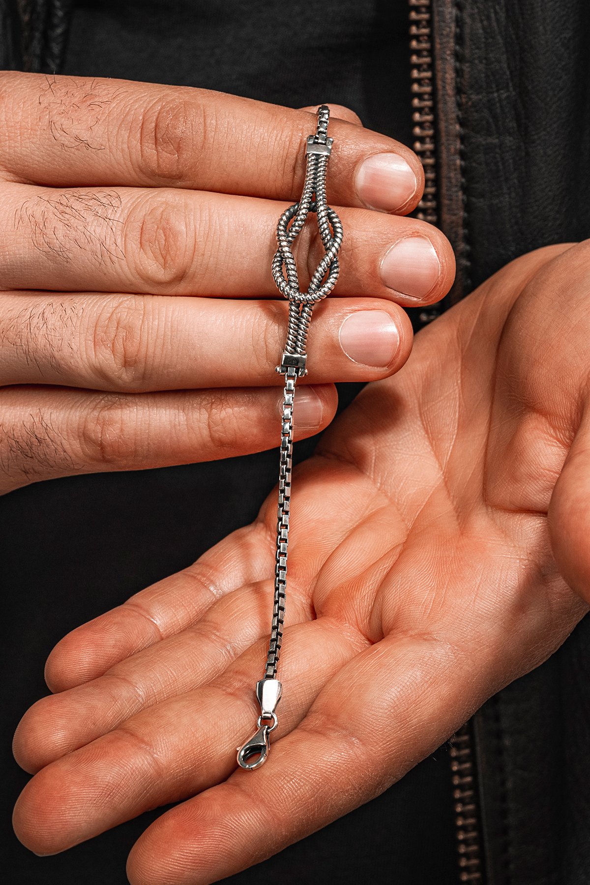Erkek Gümüş Bileklik - Küp Zincirli Gemici Düğümü Model 2 Gümüş Bileklik