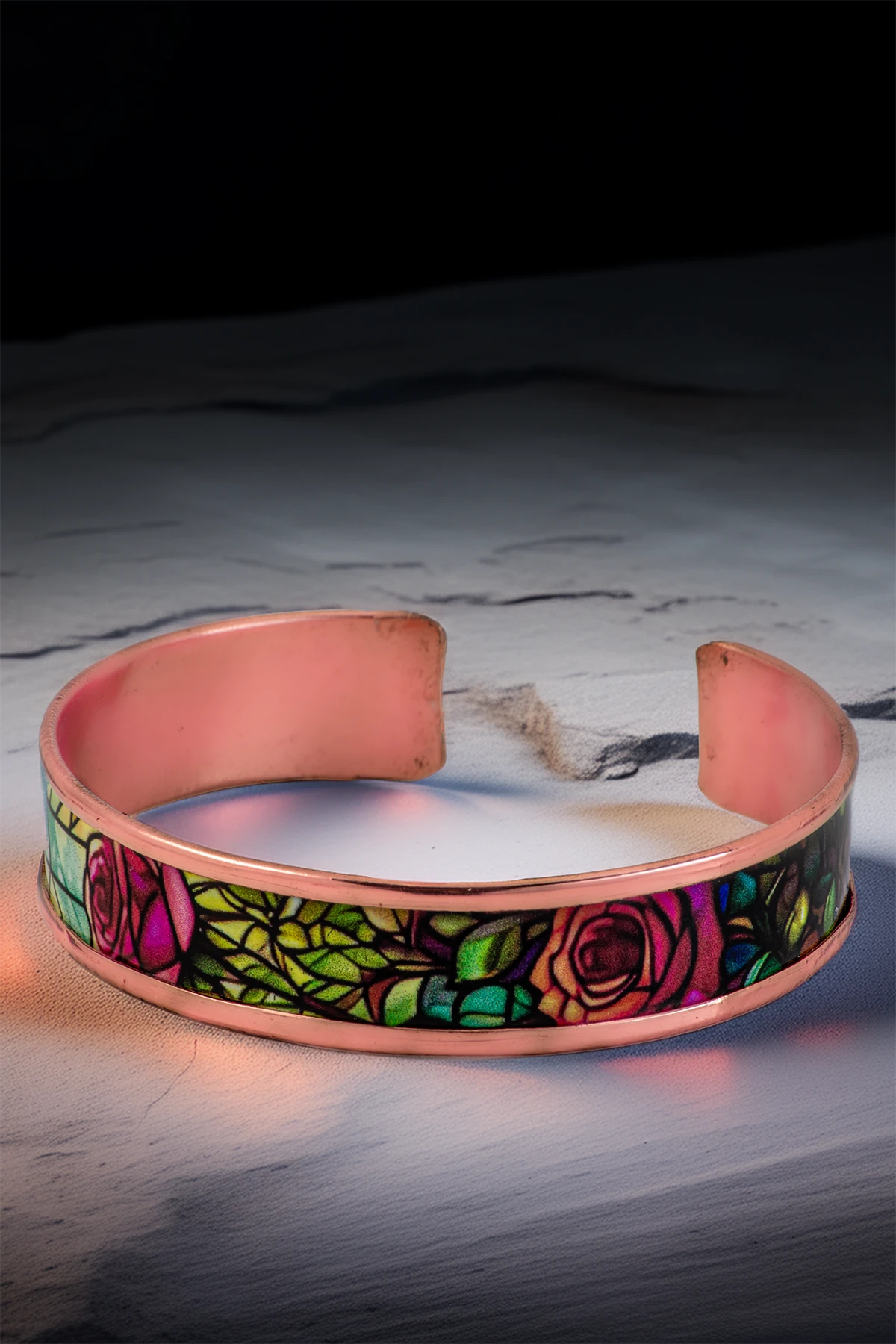 Kadın Bakır Bileklik Yüzük Set - Roselaw Model Özel Baskı Metal Kutu Ve Kuvars Taşı