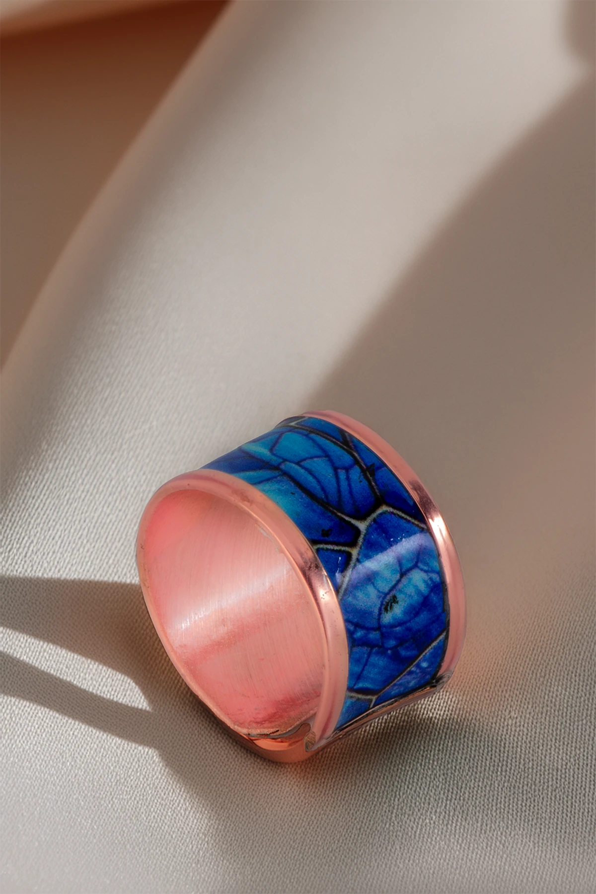 Kadın Bakır Bileklik Yüzük Set - Ocean Model Özel Baskı Metal Kutu Ve Kuvars Taşı