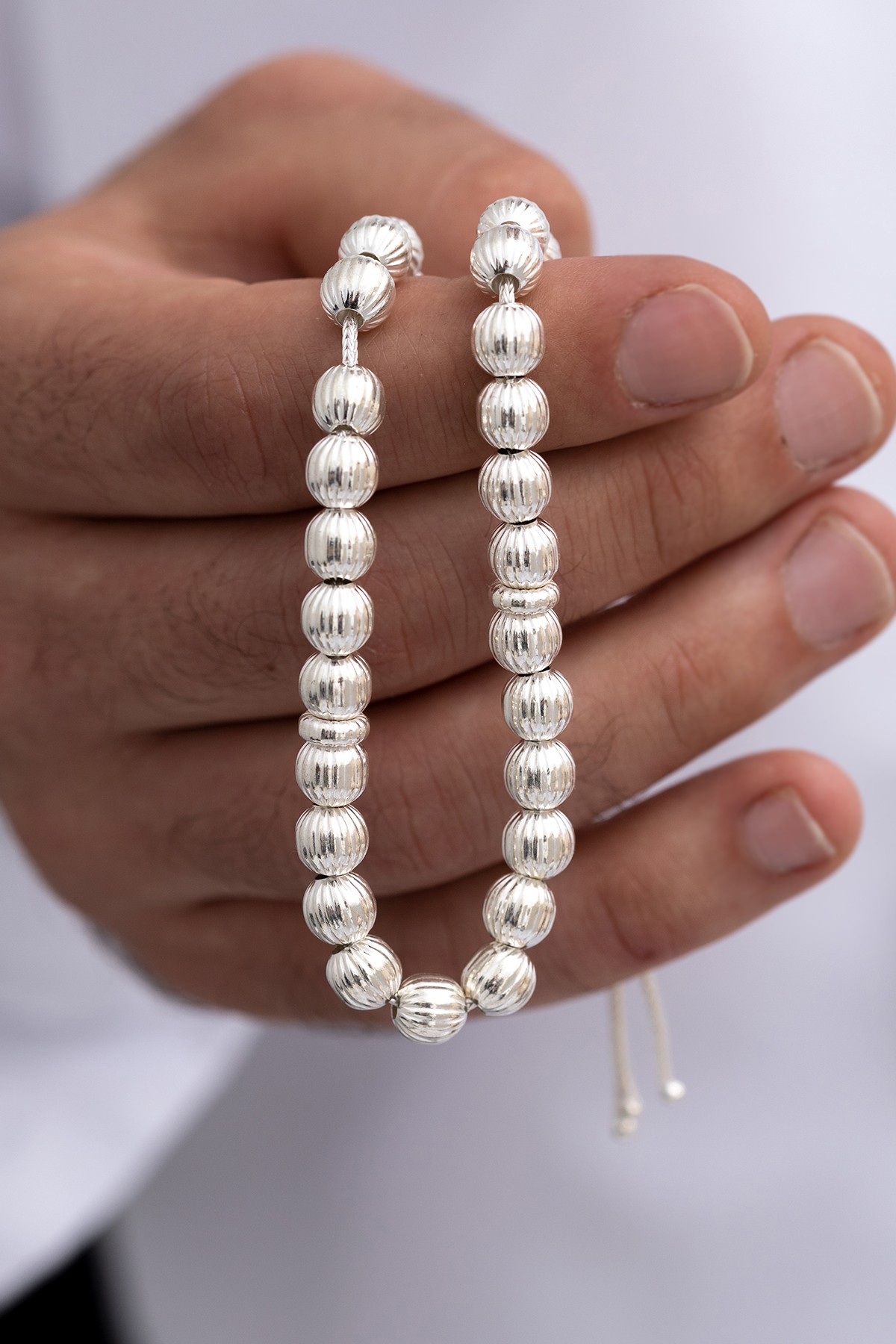 Gümüş Tespih Çizgili Küre Küçük Boy 16,5gr
