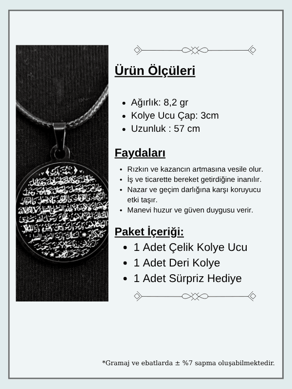 Bereket Duası Karınca Duası Bayan Erkek Siyah Çelik Kolye Deri CKLKARINCA1-SYH