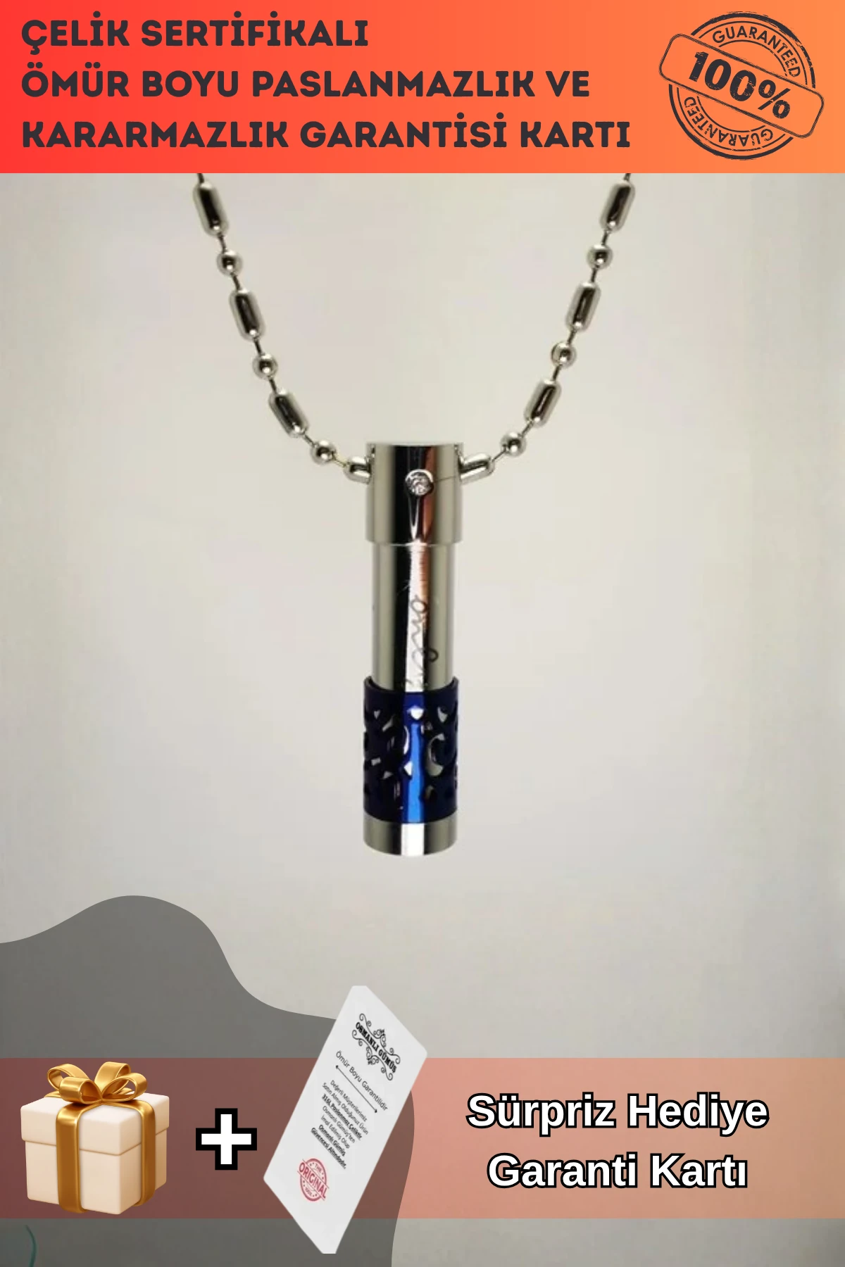 Açılabilen Silindir Tüp Paslanmaz Çelik Bayan Kolye