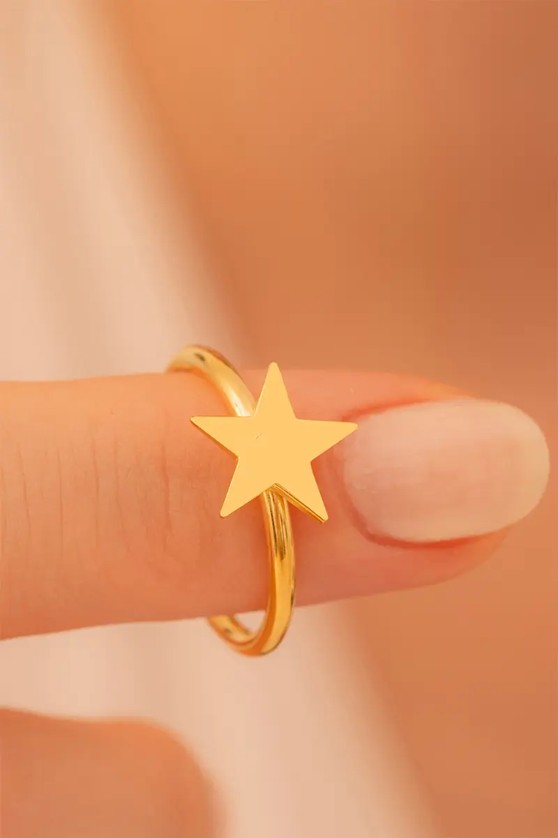 Women's Silver Ring Handcrafted Gold Plated Star Motif Slim Women's Ring