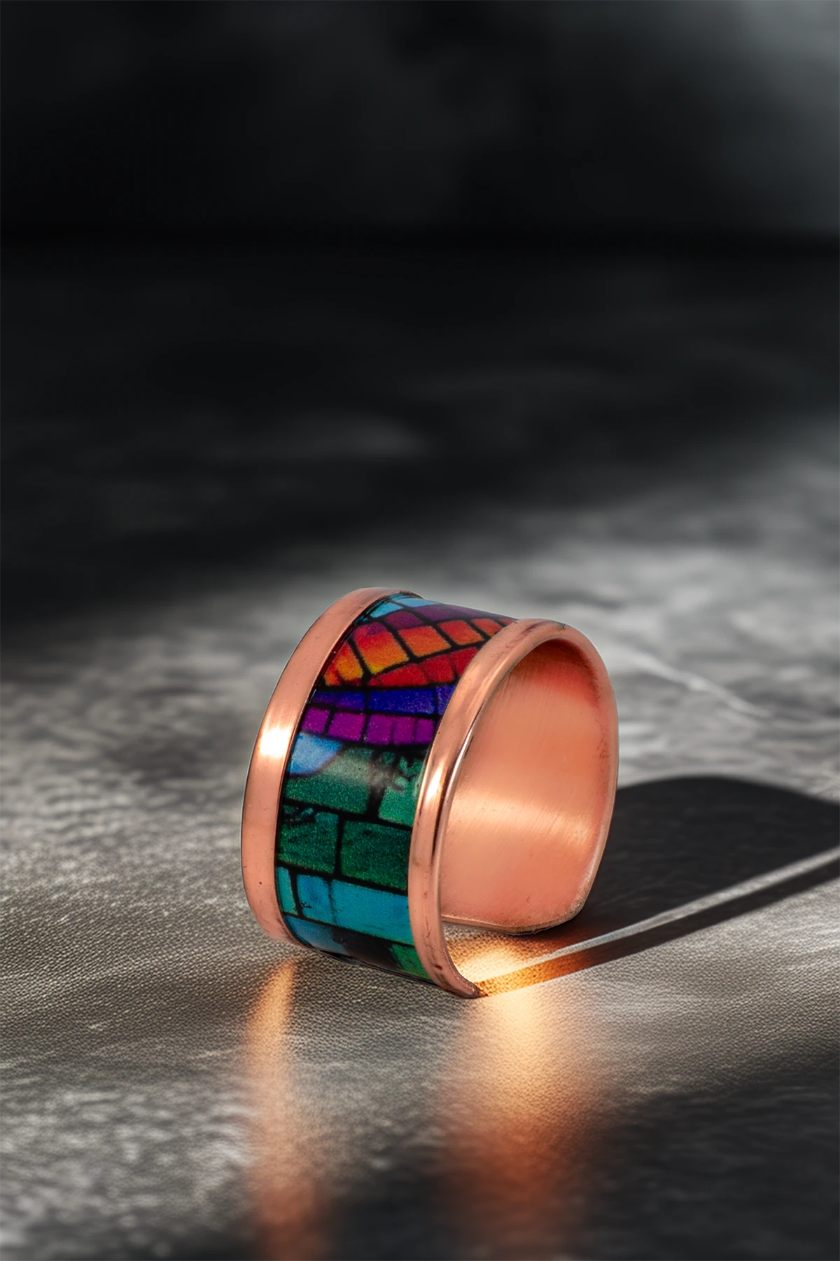 Kadın Bakır Bileklik Yüzük Set - Nadia Model Özel Baskı Metal Kutu Ve Kuvars Taşı